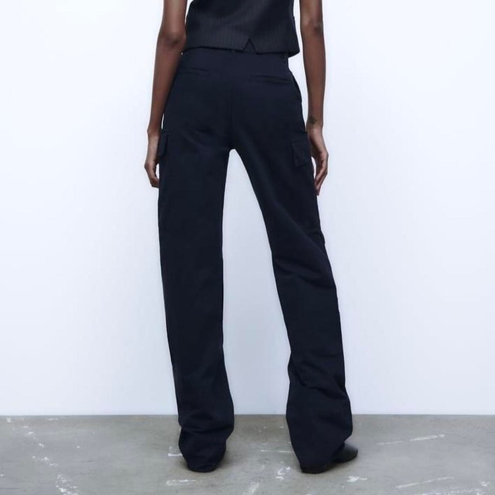 Zara High Rise Cargo Straight Leg Pant in Navy Blue - Picture 2 of 9